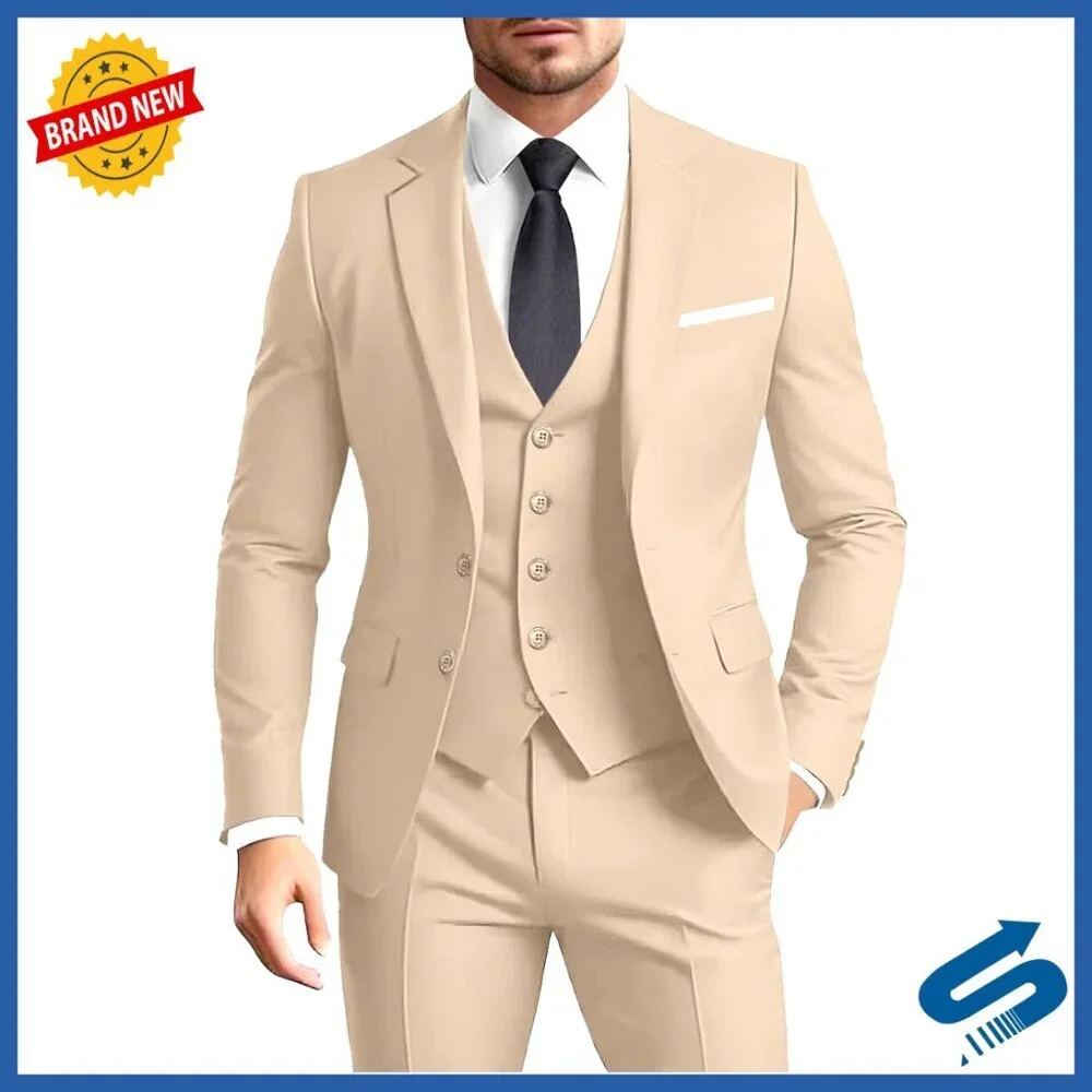 Slim Fit 3-Piece Suit Set Blazer Vest Pants Business Formal Wedding